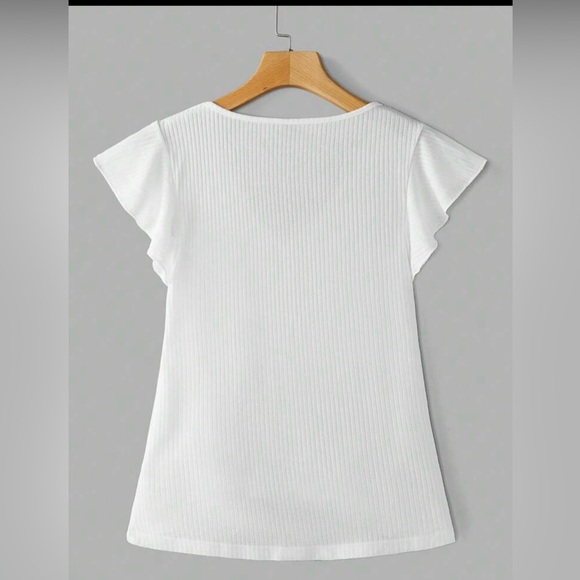 White V-Neck Ruffle Sleeve Top - Picture 2 of 6